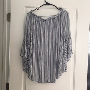 Striped bell sleeve off the shoulder top